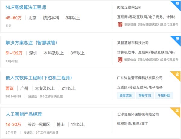 獵聘：部分相關(guān)職位需求
